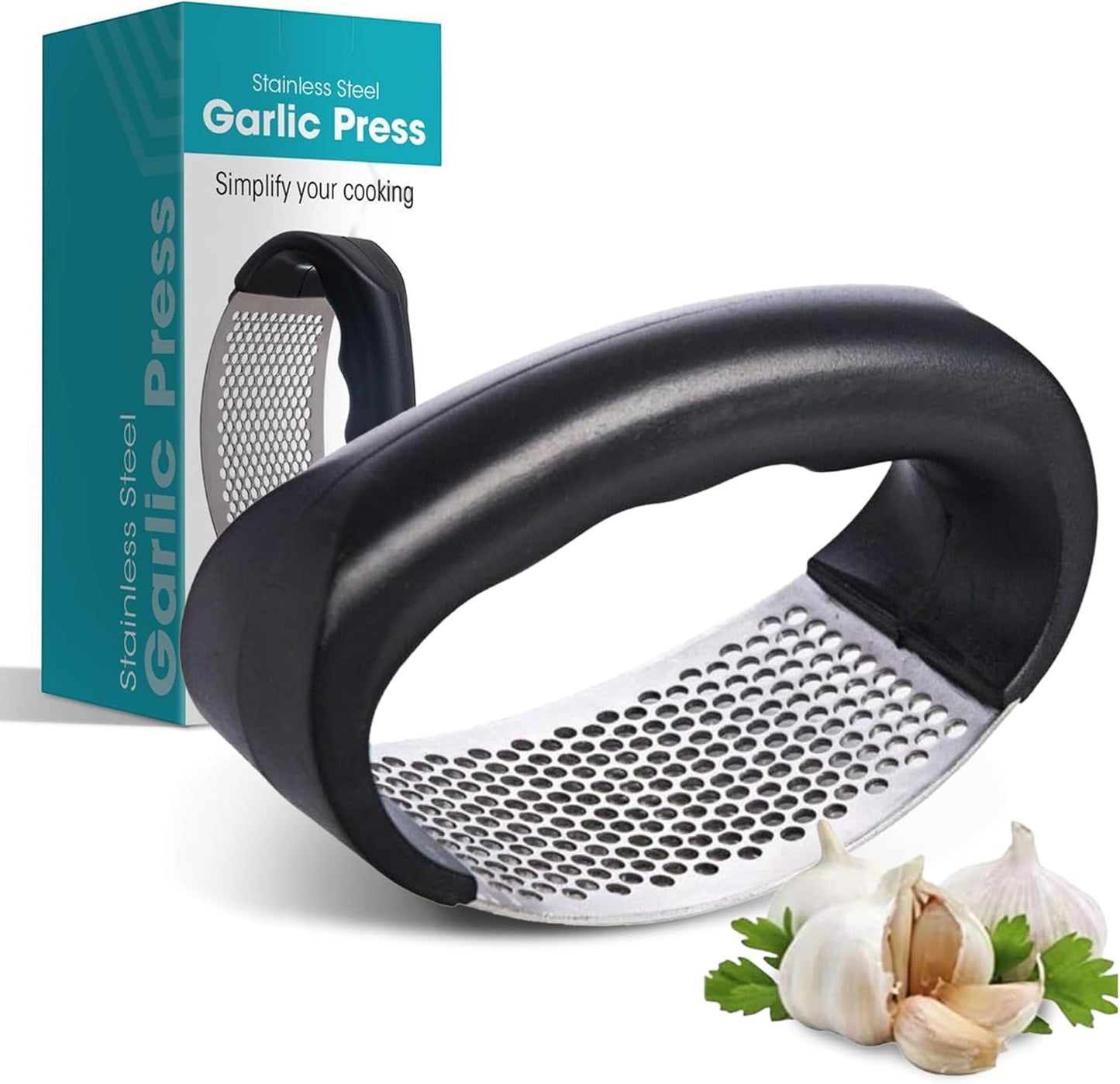 Fourteen Homes Garlic Press - Stainless Steel Garlic Mincer - Chopper with Peeler - Rust Proof - Dishwasher Safe