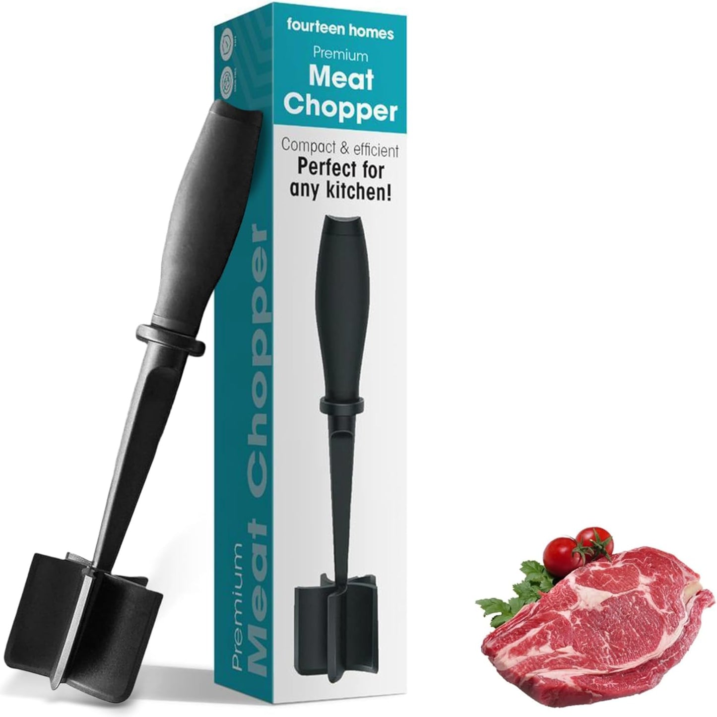 Fourteen Homes Meat Chopper - 5 Curve Blades - Ground Beef Masher - Heat Resistant Meat Masher Tool for Hamburger Meat, Ground Beef, Turkey & Nylon Hamburger Chopper Utensil Non-scratch Utensils